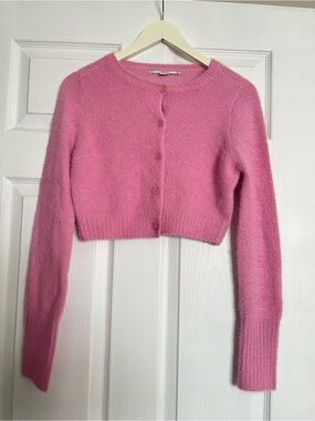 Kimchi Blue Pink Cropped Fuzzy Button Cardigan